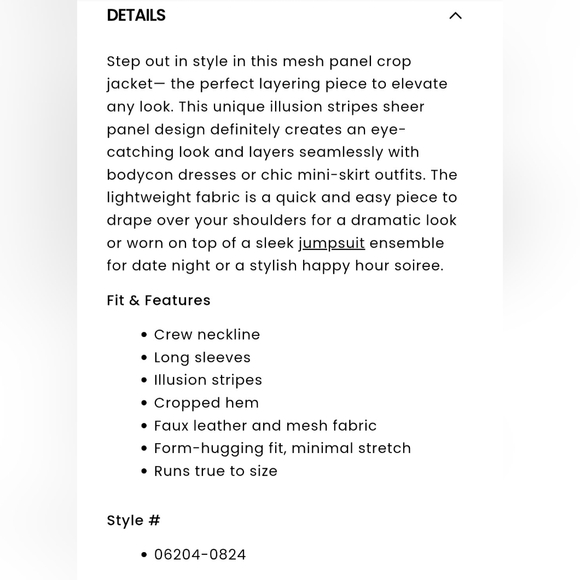 Windsor Black Striped Edgy Leather- Like Cropped Jacket- Very Flattering!! - Picture 14 of 15